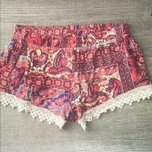 Paisley Print Lace Trim Shorts